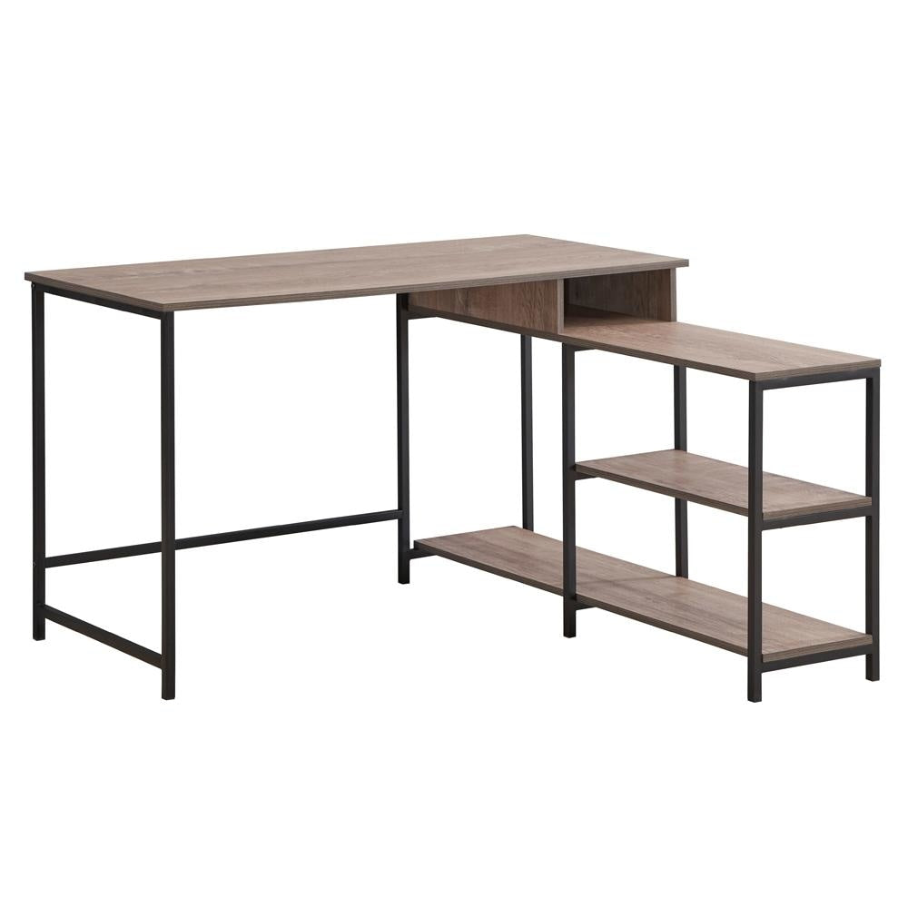 Darius L-Shaped Office Computer Work Corner Desk With Shelves - Black / Natural Fast shipping On sale
