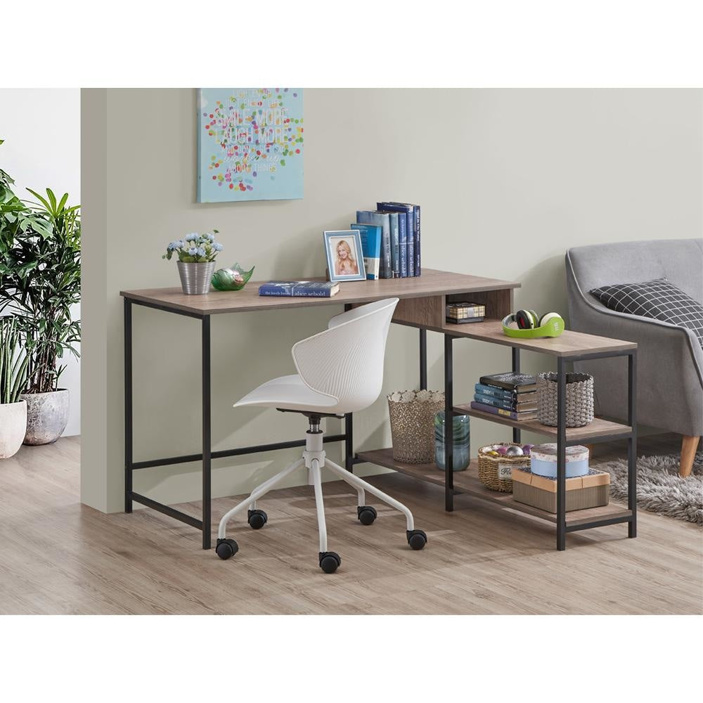 Darius L - Shaped Office Computer Work Corner Desk With Shelves - Black / Natural Fast shipping On sale