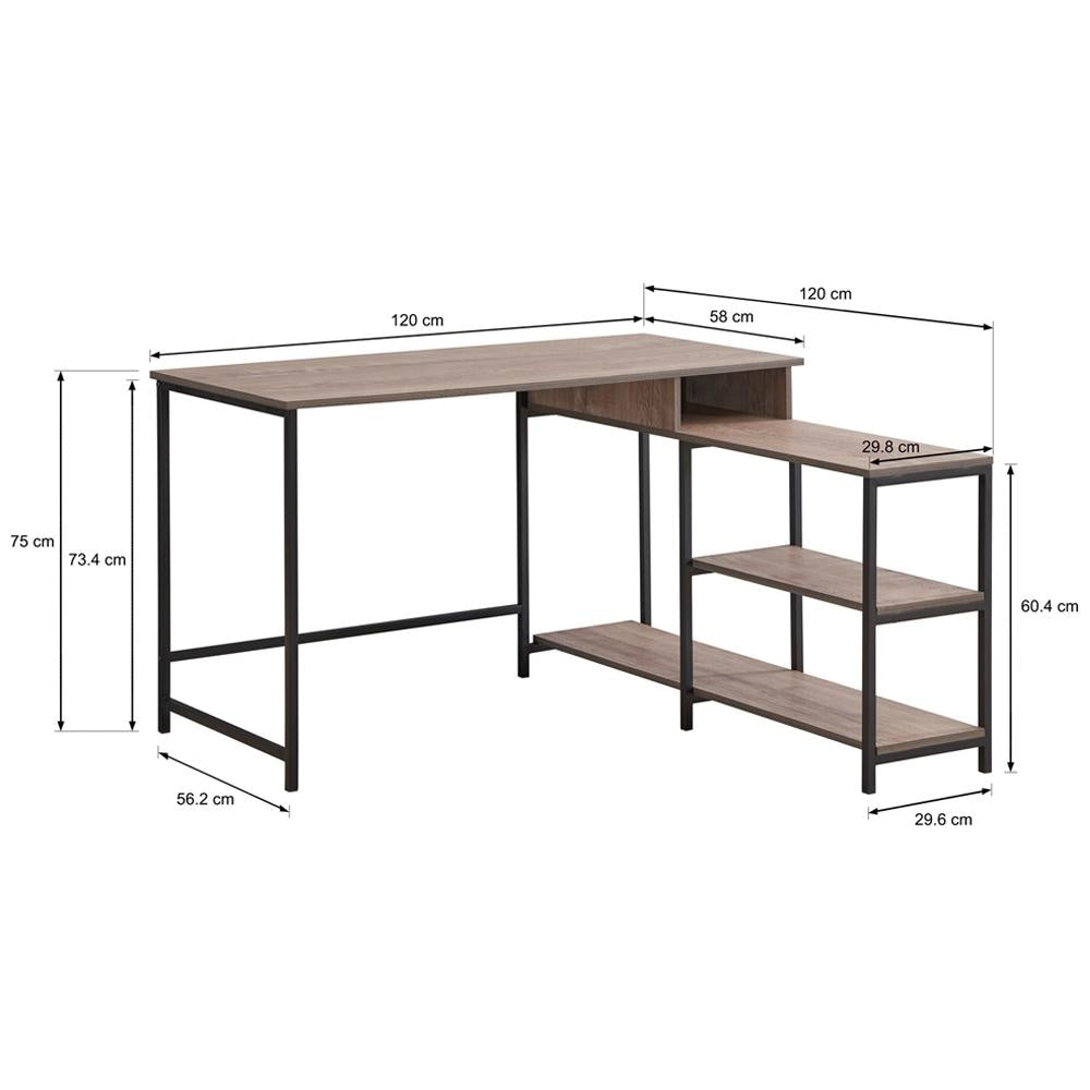 Darius L - Shaped Office Computer Work Corner Desk With Shelves - Black / Natural Fast shipping On sale