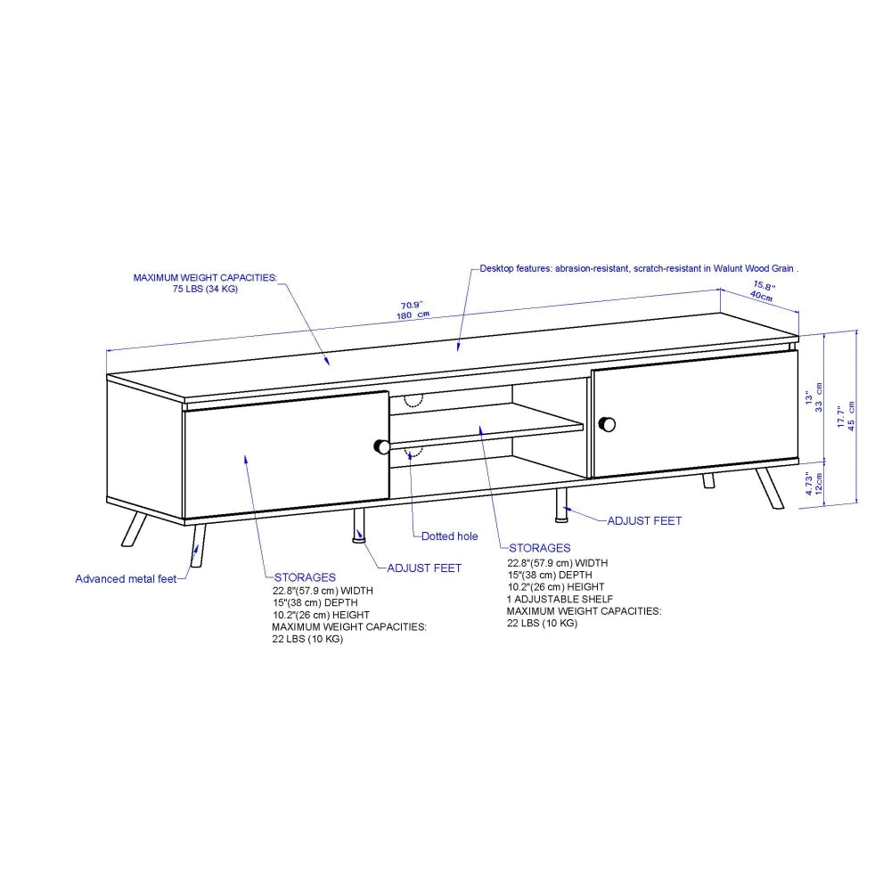 Day Modern Lowline TV Stand Entertainment Unit 1.8m Storage Cabinet - Walnut Fast shipping On sale