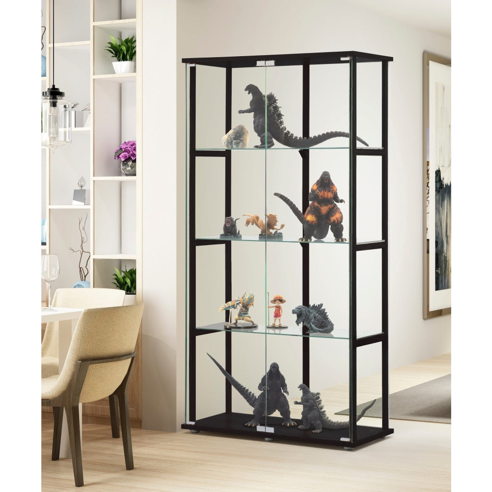 Dejaro Modern 4-Tier Display Shelf Storage Cabinet W/ 2-Doors - Glass/Black Cupboard Fast shipping On sale