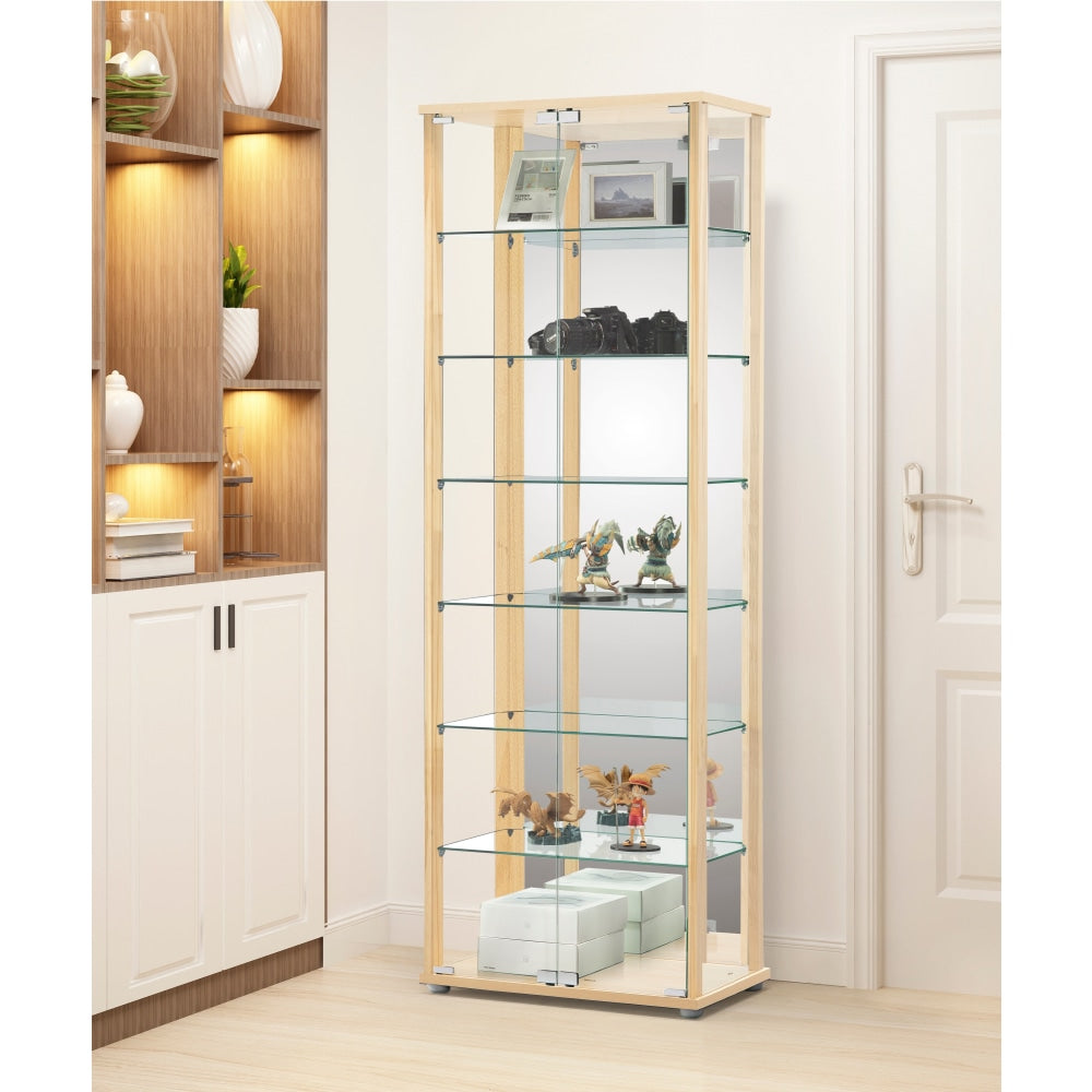Dejaro Modern 7-Tier Display Shelf Storage Cabinet W/ 2-Doors - Glass/Beech Cupboard Fast shipping On sale