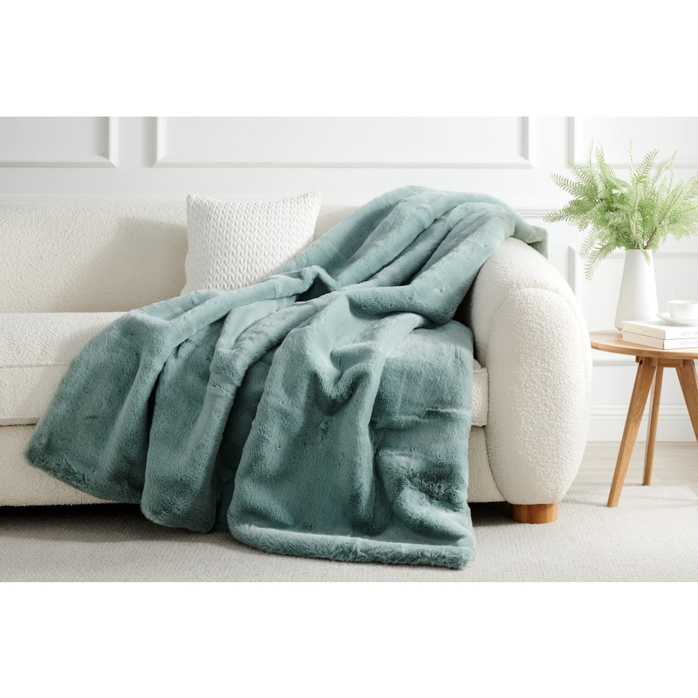 Delmar Faux Fur Throw - Jade 180cm x 200cm Blanket Fast shipping On sale
