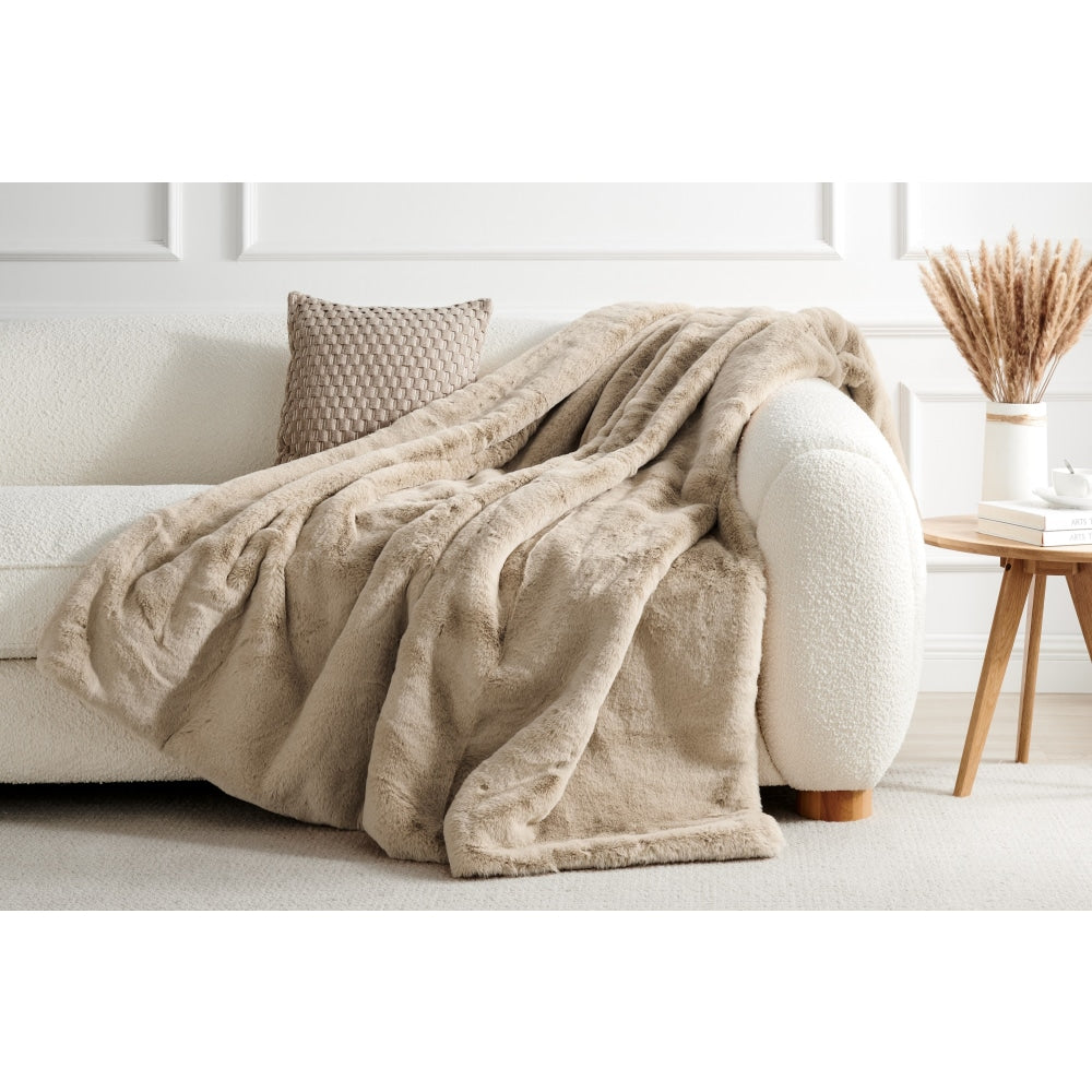 Delmar Faux Fur Throw - Mocha 180cm x 200cm Blanket Fast shipping On sale