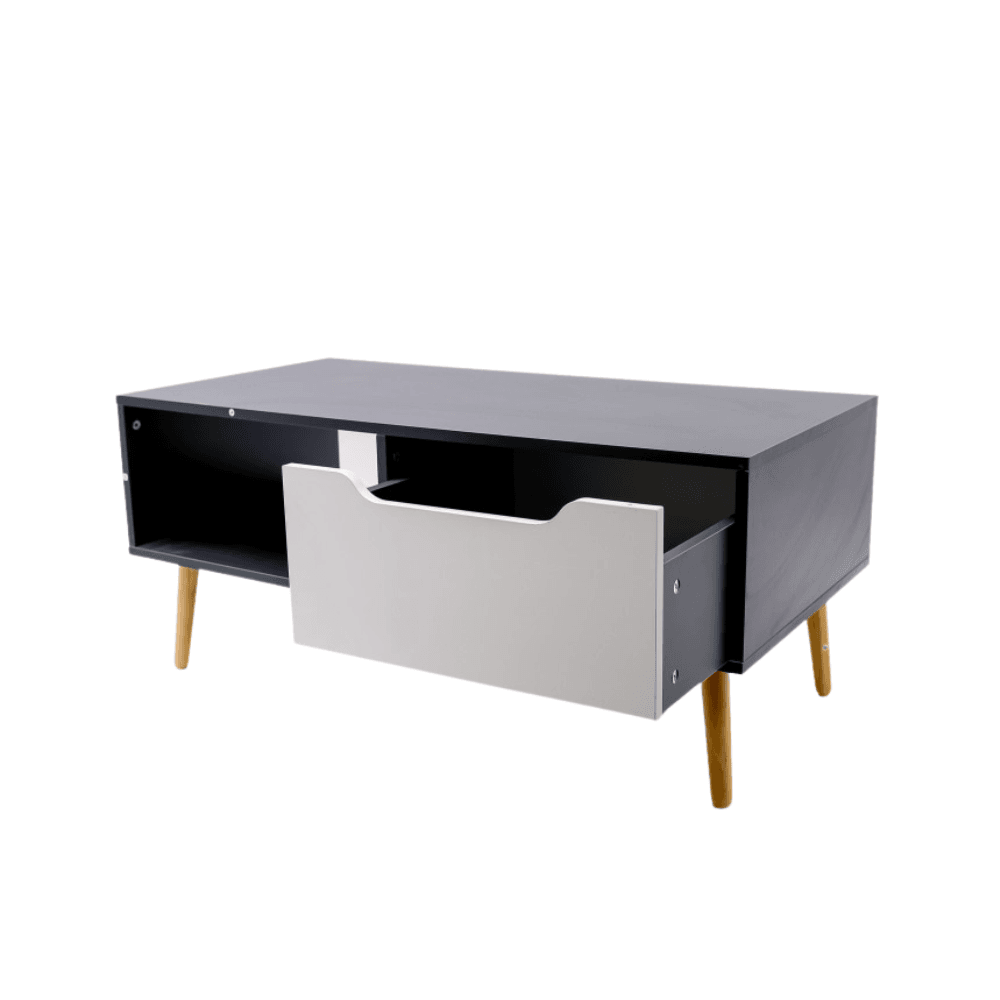 Dennis Modern Scandinavian Rectangular Wooden Coffee Table W/ 1-Drawer - Black & White Fast shipping On sale