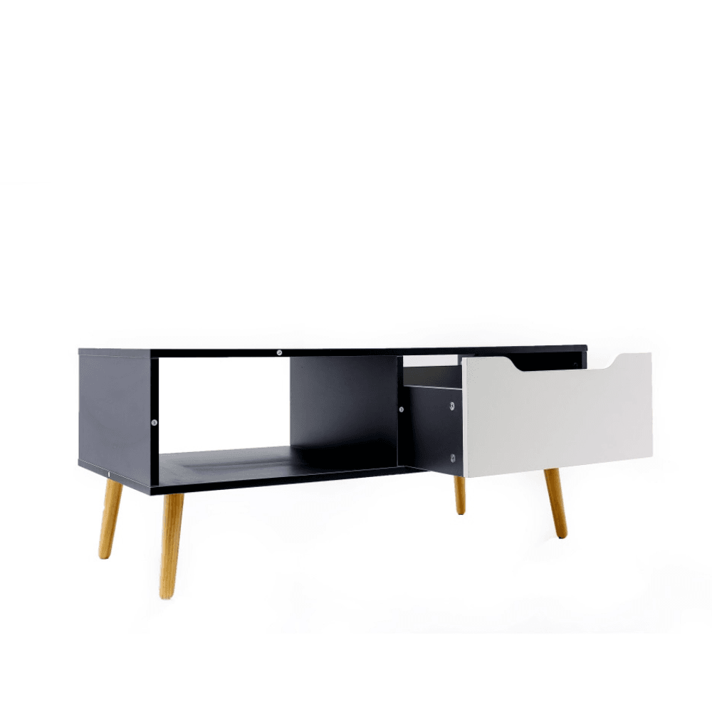 Modern Scandinavian Rectangular Wooden Coffee Table W/ 1 - Drawer - Black & White Fast shipping On sale