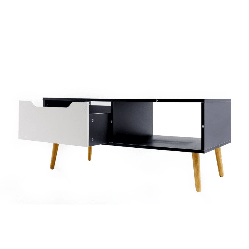 Modern Scandinavian Rectangular Wooden Coffee Table W/ 1 - Drawer - Black & White Fast shipping On sale