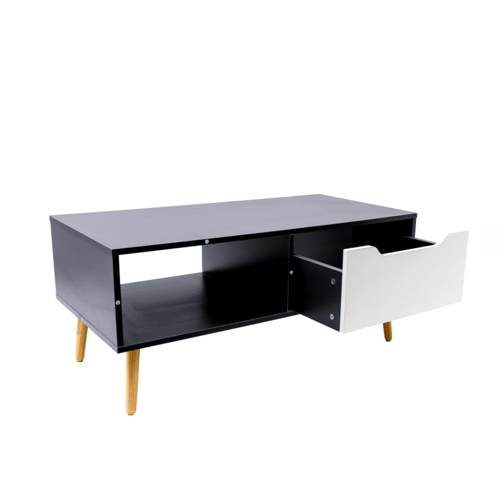 Dennis Modern Scandinavian Rectangular Wooden Coffee Table W/ 1-Drawer - Black & White Fast shipping On sale