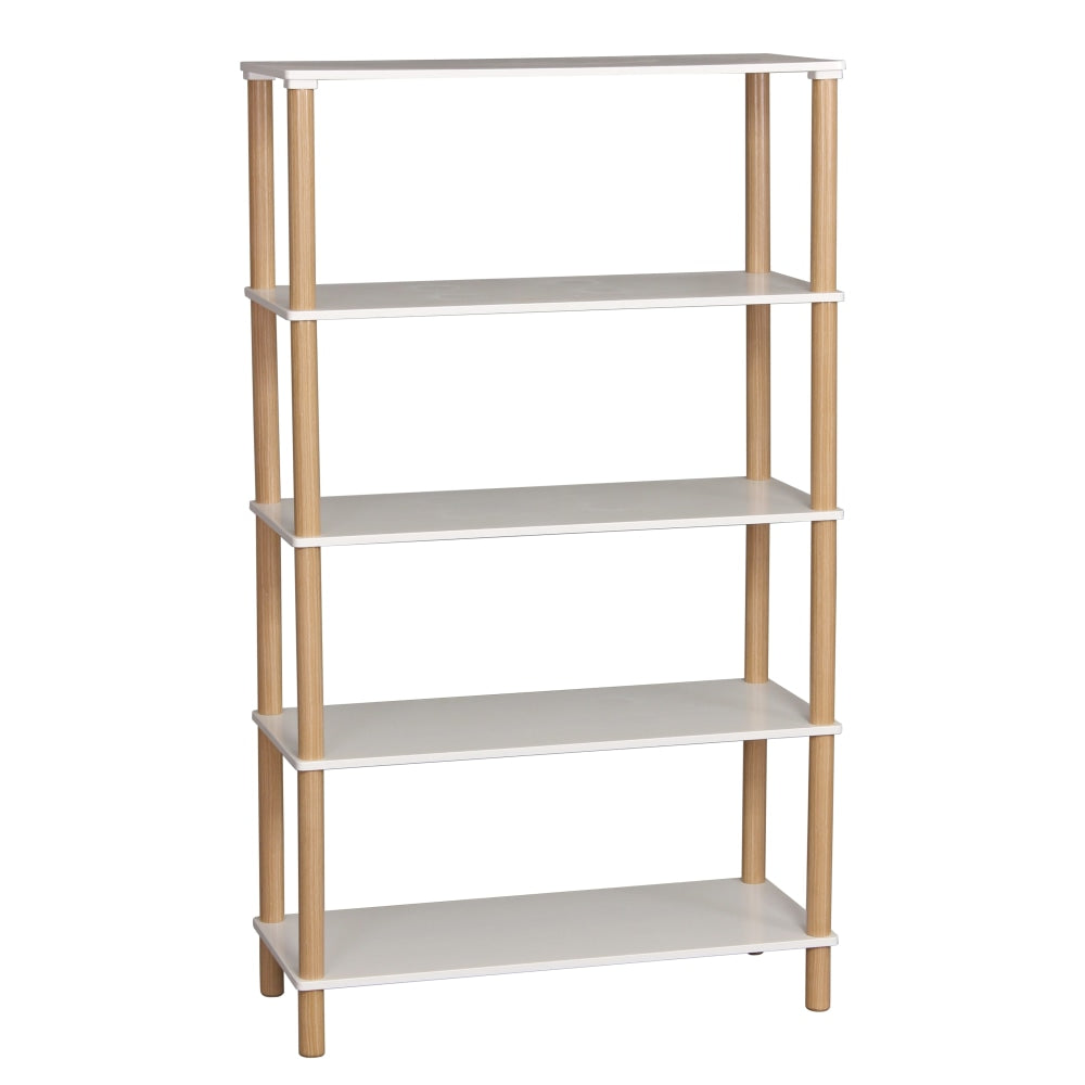 Dexter 5-Tier Rectangular Display Shelf Unit Cabinet - White/oak Bookcase Fast shipping On sale