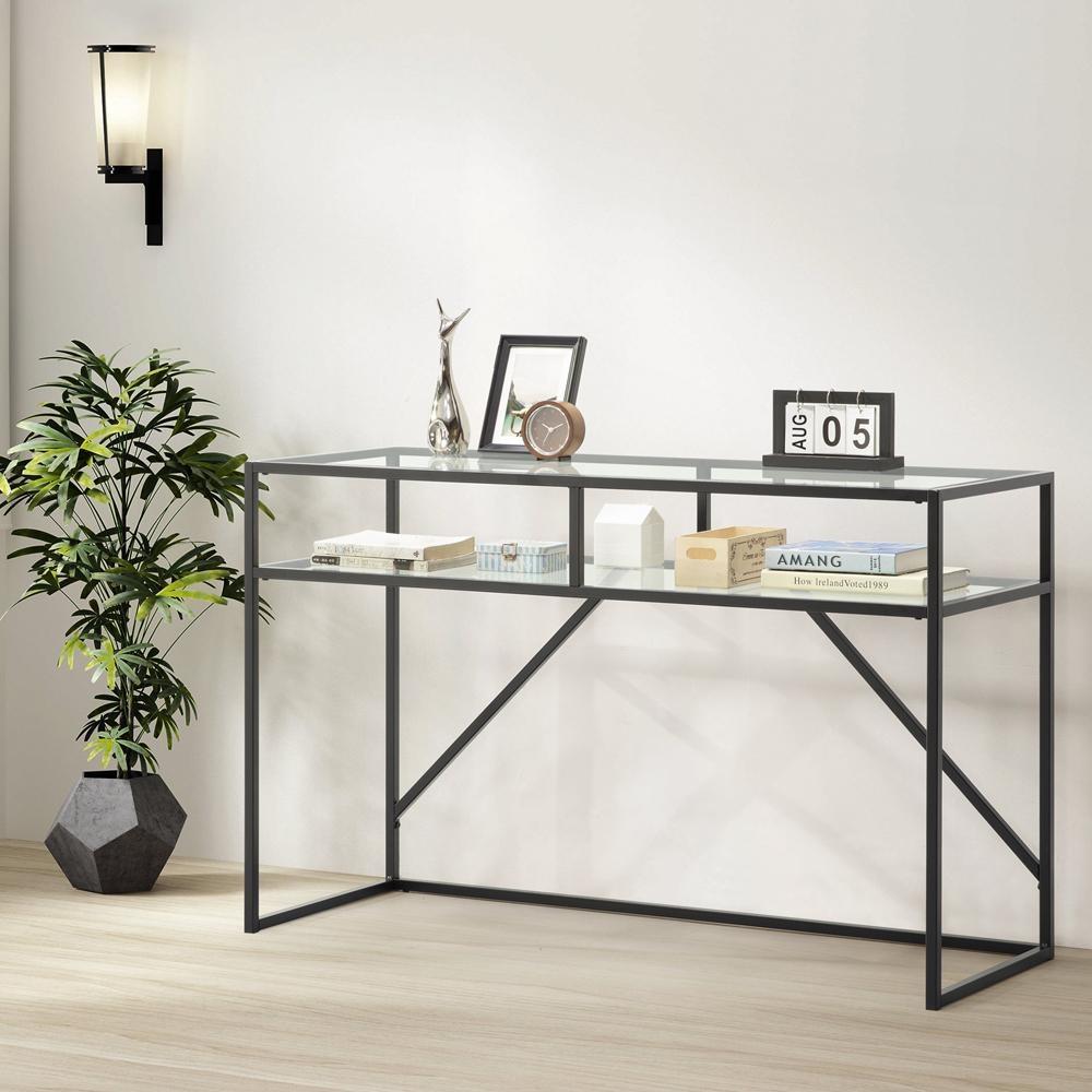 Diego Tempered Glass Console Hall Table Metal Frame - Black Fast shipping On sale