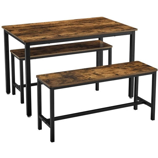 Dining Table Set with 2 Benches Brown Bench Vasagle Fast shipping On sale