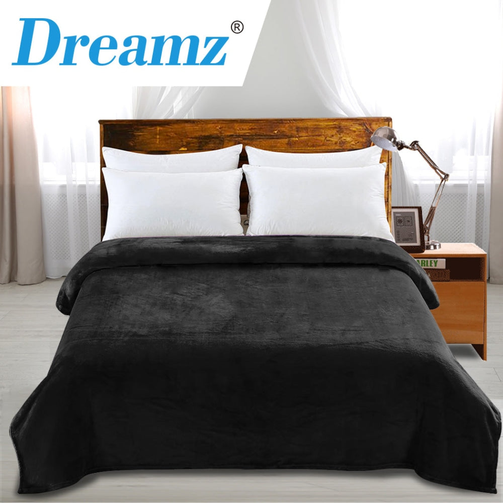 DreamZ 320GSM 220x240cm Ultra Soft Mink Blanket Warm Throw in Black Colour Fast shipping On sale