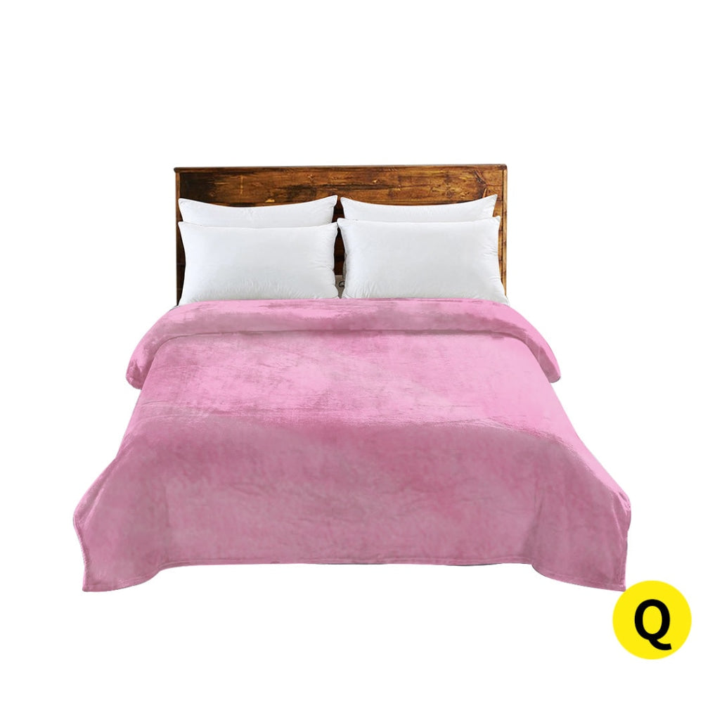 DreamZ 320GSM 220x240cm Ultra Soft Mink Blanket Warm Throw in Pink Colour Fast shipping On sale