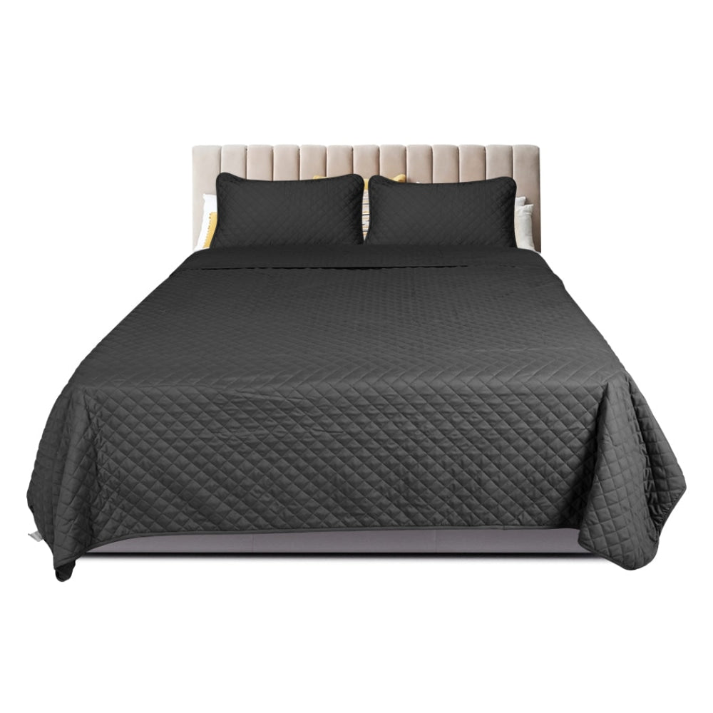 DreamZ Bedspread Coverlet Set Quilted Comforter Soft Pillowcases King Dark Grey Quilt Cover Fast shipping On sale