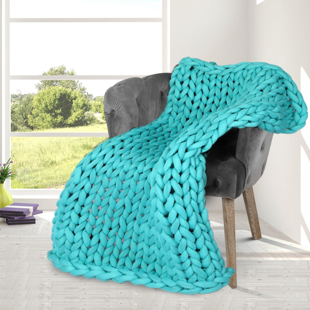 Dreamz Knitted Weighted Blanket Chunky Bulky Knit Throw 3KG Blue Green Fast shipping On sale