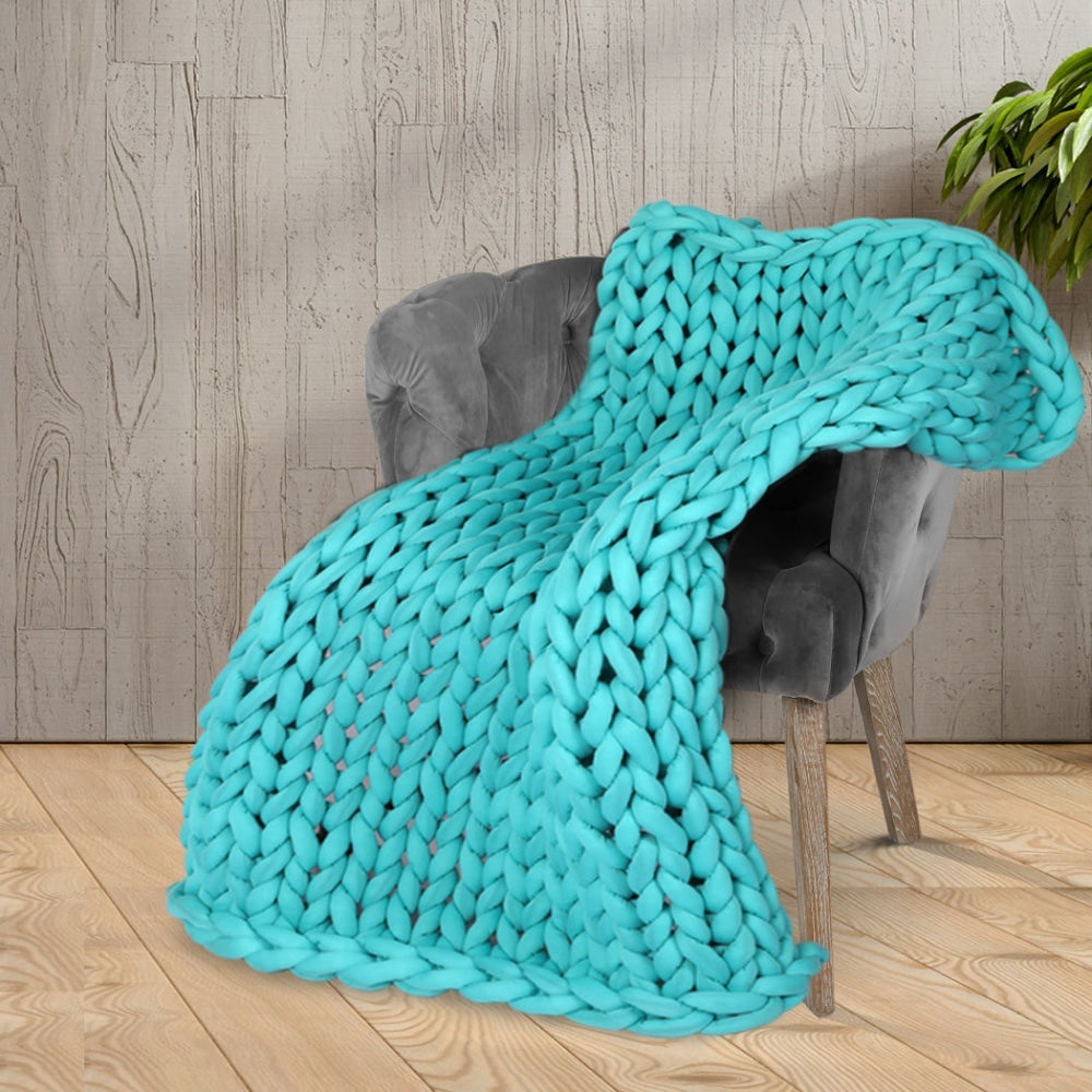 Dreamz Knitted Weighted Blanket Chunky Bulky Knit Throw 3KG Blue Green Fast shipping On sale