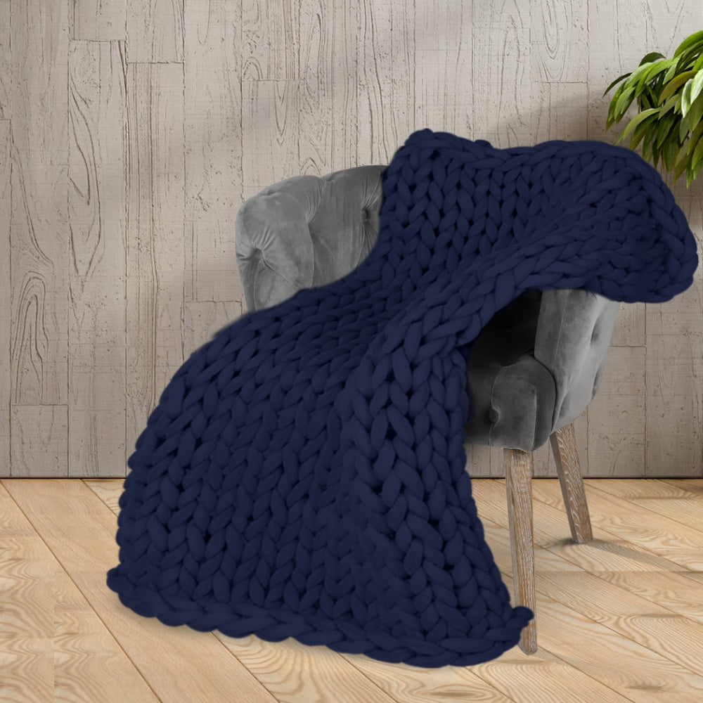 Dreamz Knitted Weighted Blanket Chunky Bulky Knit Throw 3KG Navy Blue Fast shipping On sale
