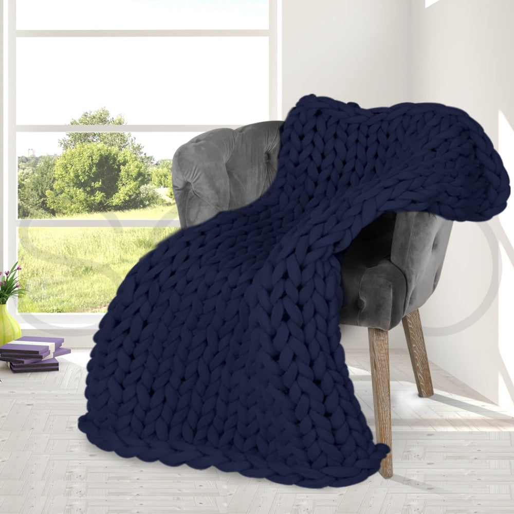 Dreamz Knitted Weighted Blanket Chunky Bulky Knit Throw 3KG Navy Blue Fast shipping On sale