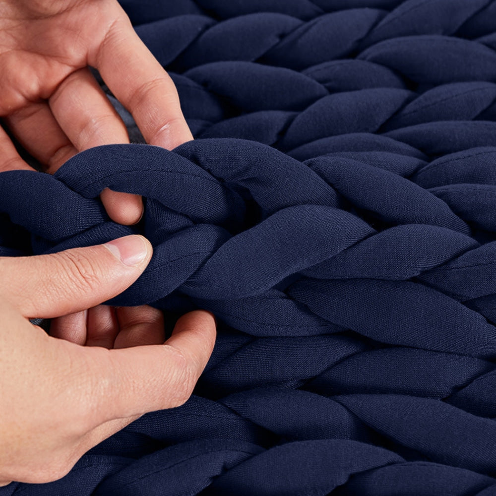 Dreamz Knitted Weighted Blanket Chunky Bulky Knit Throw 3KG Navy Blue Fast shipping On sale