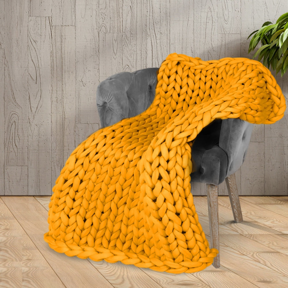 Dreamz Knitted Weighted Blanket Chunky Bulky Knit Throw 3KG Yellow Fast shipping On sale