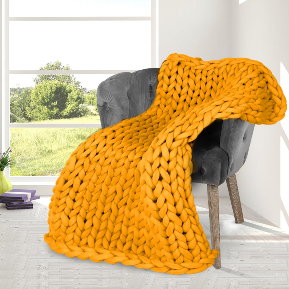 Dreamz Knitted Weighted Blanket Chunky Bulky Knit Throw 3KG Yellow Fast shipping On sale