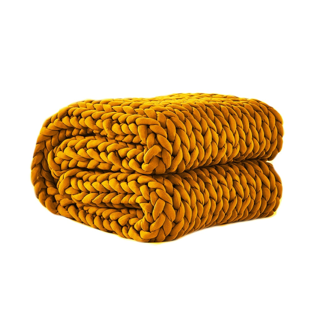 Dreamz Knitted Weighted Blanket Chunky Bulky Knit Throw 3KG Yellow Fast shipping On sale