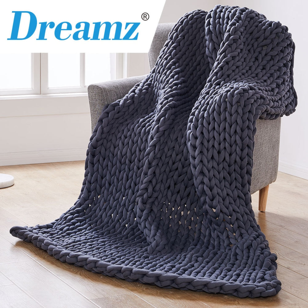 DreamZ Knitted Weighted Blanket Chunky Bulky Knit Throw 9KG Dark Grey Fast shipping On sale
