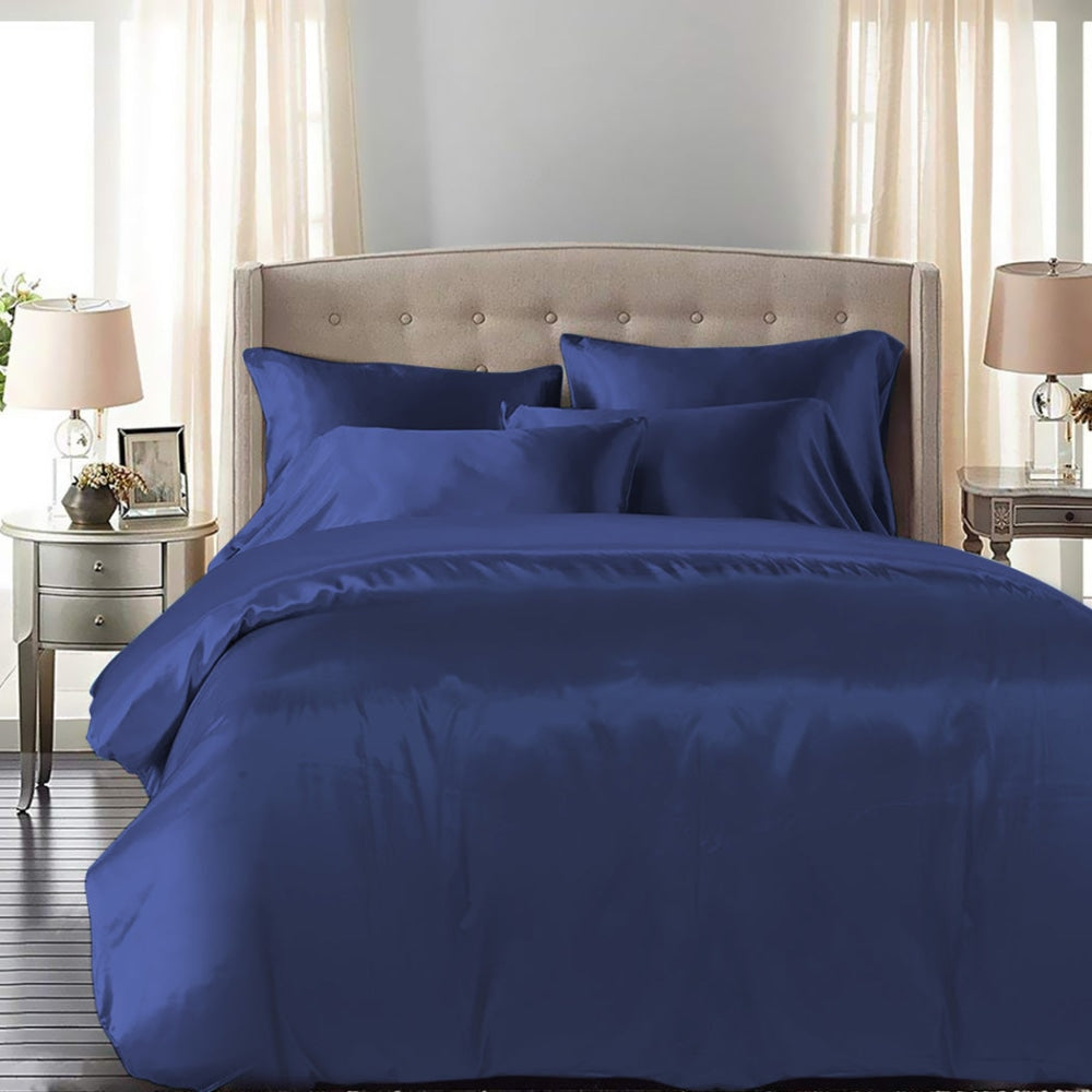 DreamZ Silky Satin Quilt Cover Set Bedspread Pillowcases Summer Double Blue Fast shipping On sale