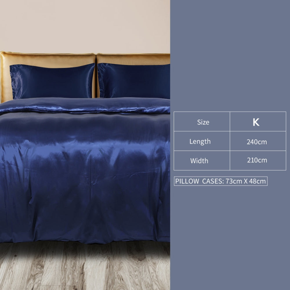 DreamZ Silky Satin Quilt Cover Set Bedspread Pillowcases Summer King Blue Fast shipping On sale
