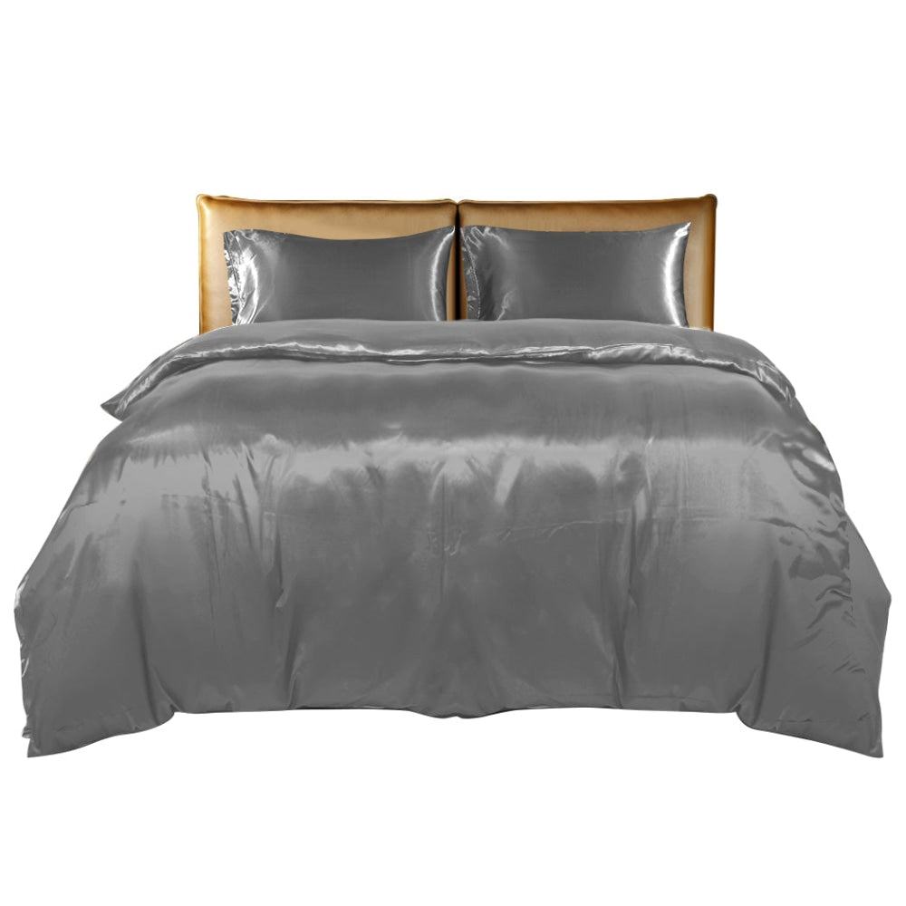 DreamZ Silky Satin Quilt Cover Set Bedspread Pillowcases Summer King Grey Fast shipping On sale