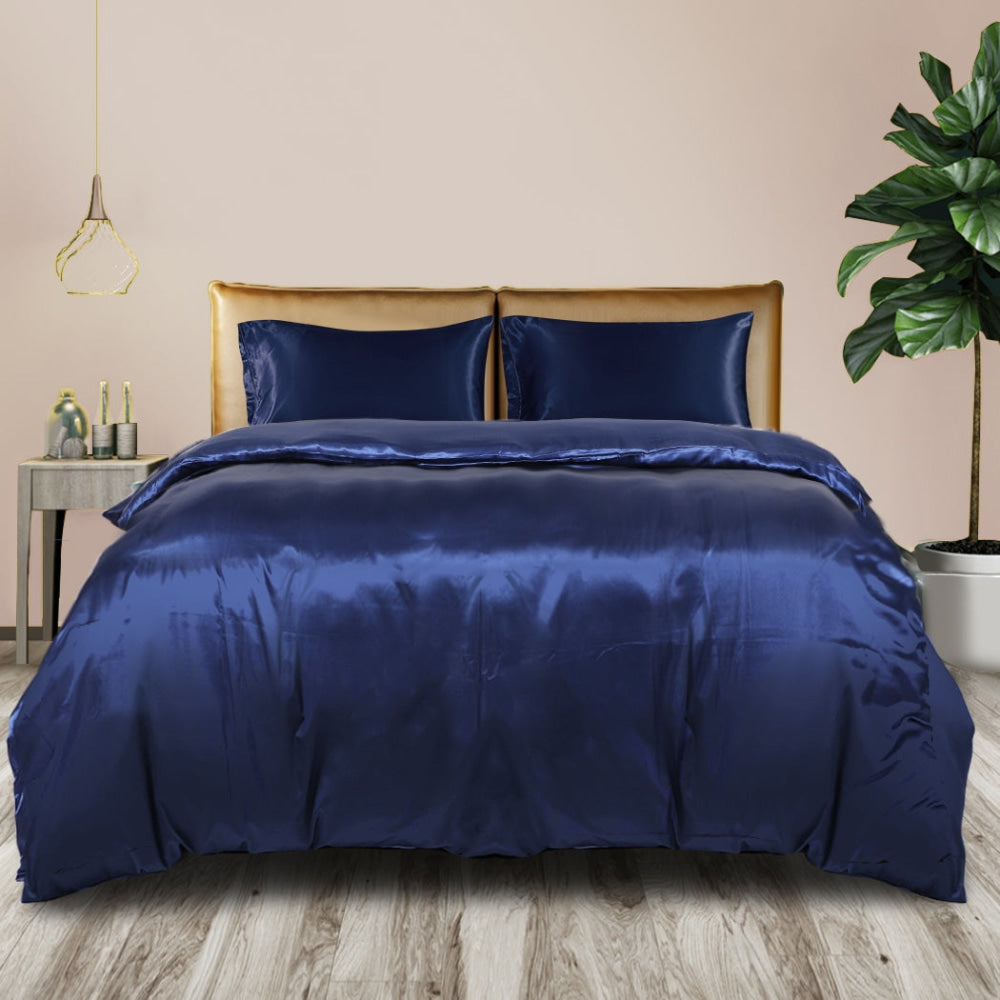 DreamZ Silky Satin Quilt Cover Set Bedspread Pillowcases Summer King Single Blue Fast shipping On sale