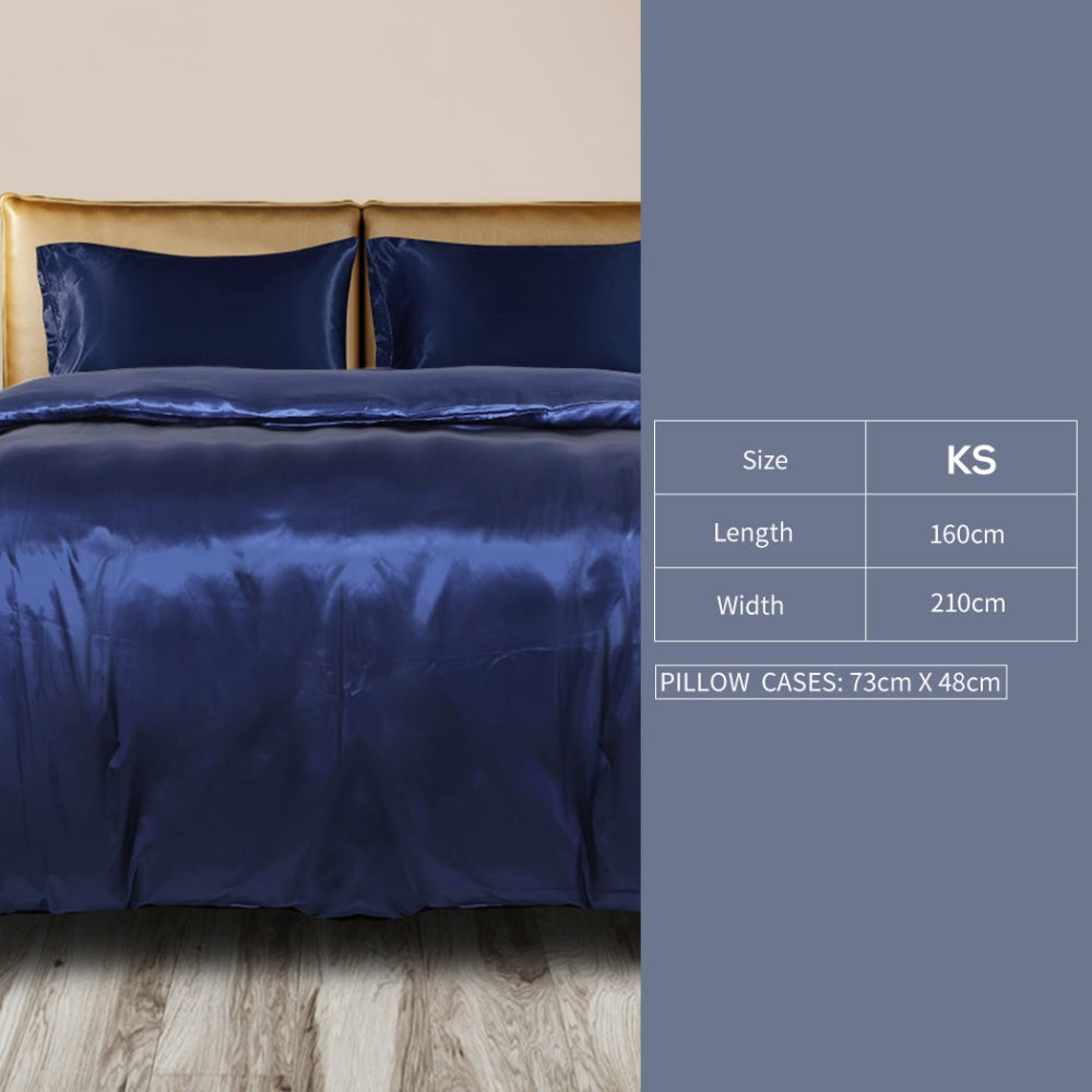 DreamZ Silky Satin Quilt Cover Set Bedspread Pillowcases Summer King Single Blue Fast shipping On sale