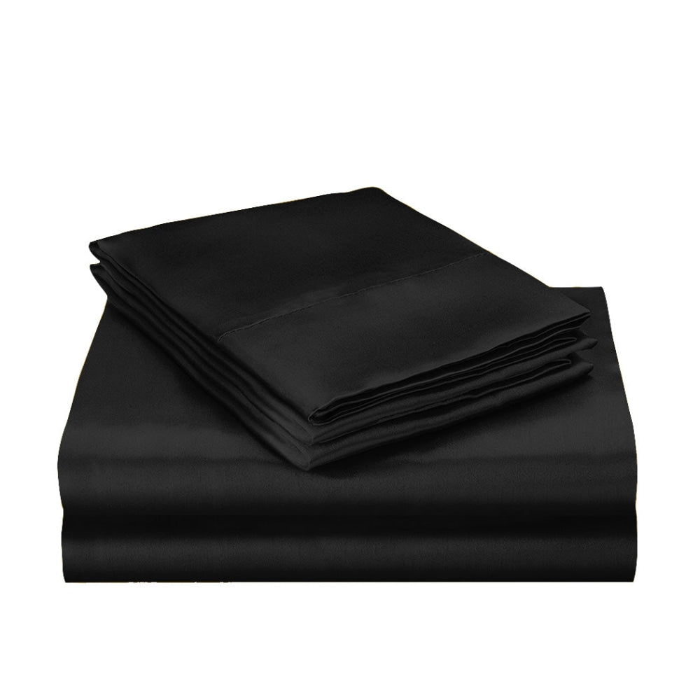 DreamZ Silky Satin Quilt Cover Set Bedspread Pillowcases Summer Single Black Fast shipping On sale