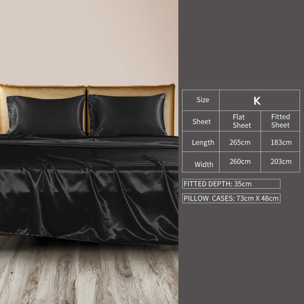 DreamZ Silky Satin Sheets Fitted Flat Bed Sheet Pillowcases Summer King Black Fast shipping On sale