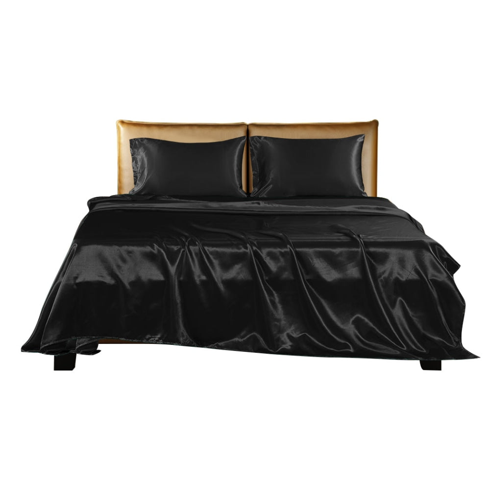 DreamZ Silky Satin Sheets Fitted Flat Bed Sheet Pillowcases Summer King Black Fast shipping On sale