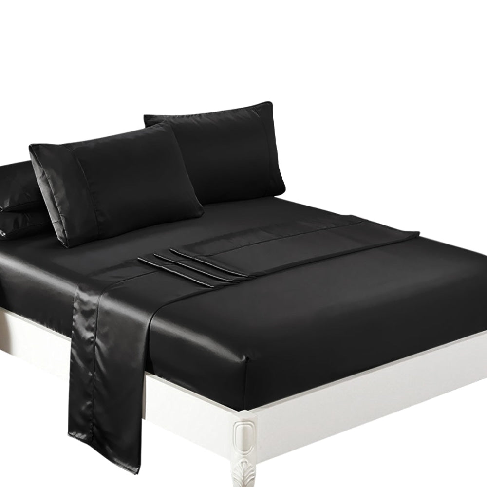 DreamZ Silky Satin Sheets Fitted Flat Bed Sheet Pillowcases Summer King Black Fast shipping On sale