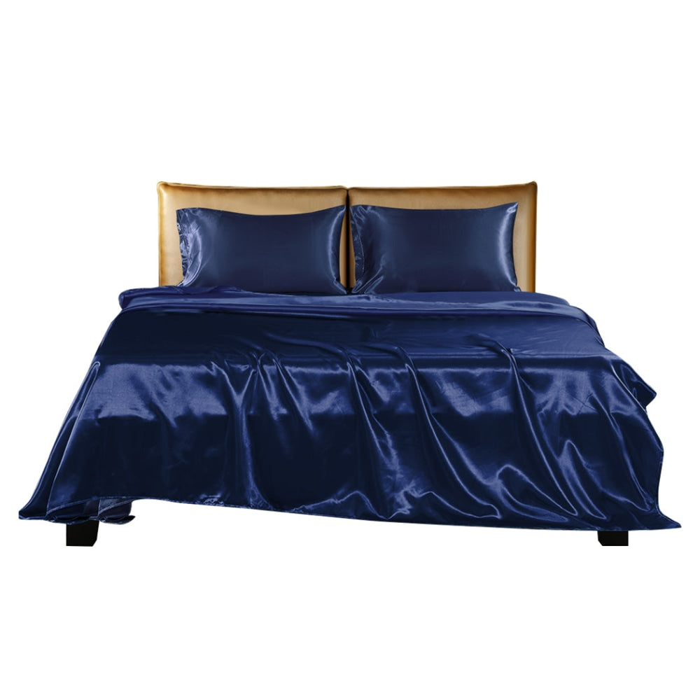 DreamZ Silky Satin Sheets Fitted Flat Bed Sheet Pillowcases Summer King Blue Fast shipping On sale