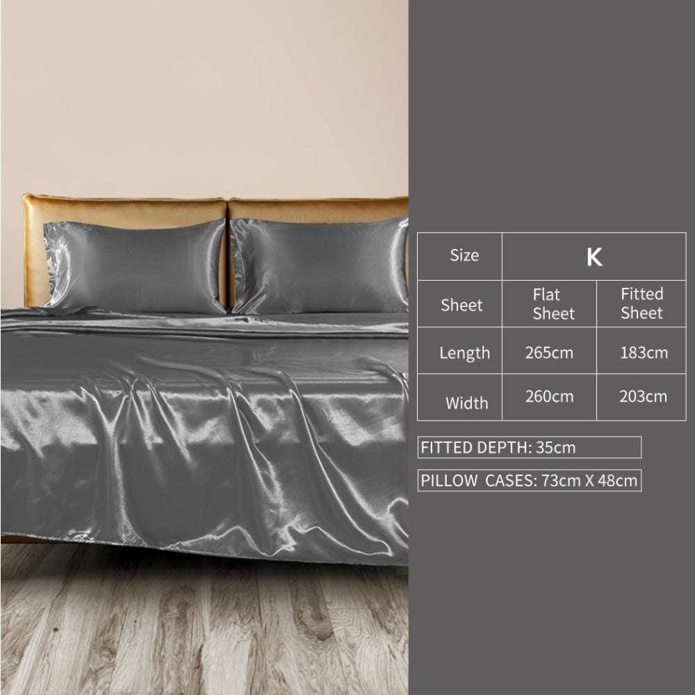 DreamZ Silky Satin Sheets Fitted Flat Bed Sheet Pillowcases Summer King Grey Fast shipping On sale