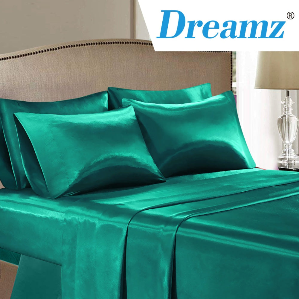 DreamZ Ultra Soft Silky Satin Bed Sheet Set in King Single Size Teal Colour Fast shipping On sale