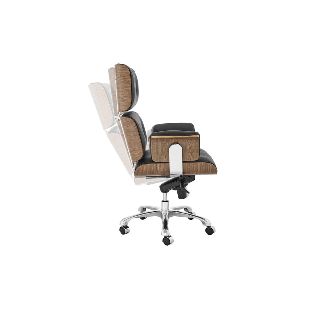 Eames Replica Executive Office Computer Work Task Chair - Walnut/ Black Leather Fast shipping On sale