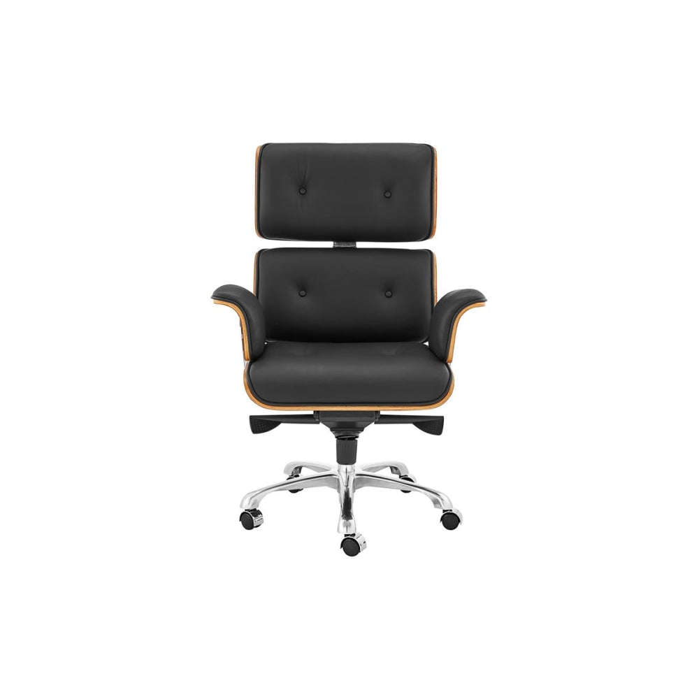 Eames Replica Executive Office Computer Work Task Chair - Walnut/ Black Leather Fast shipping On sale