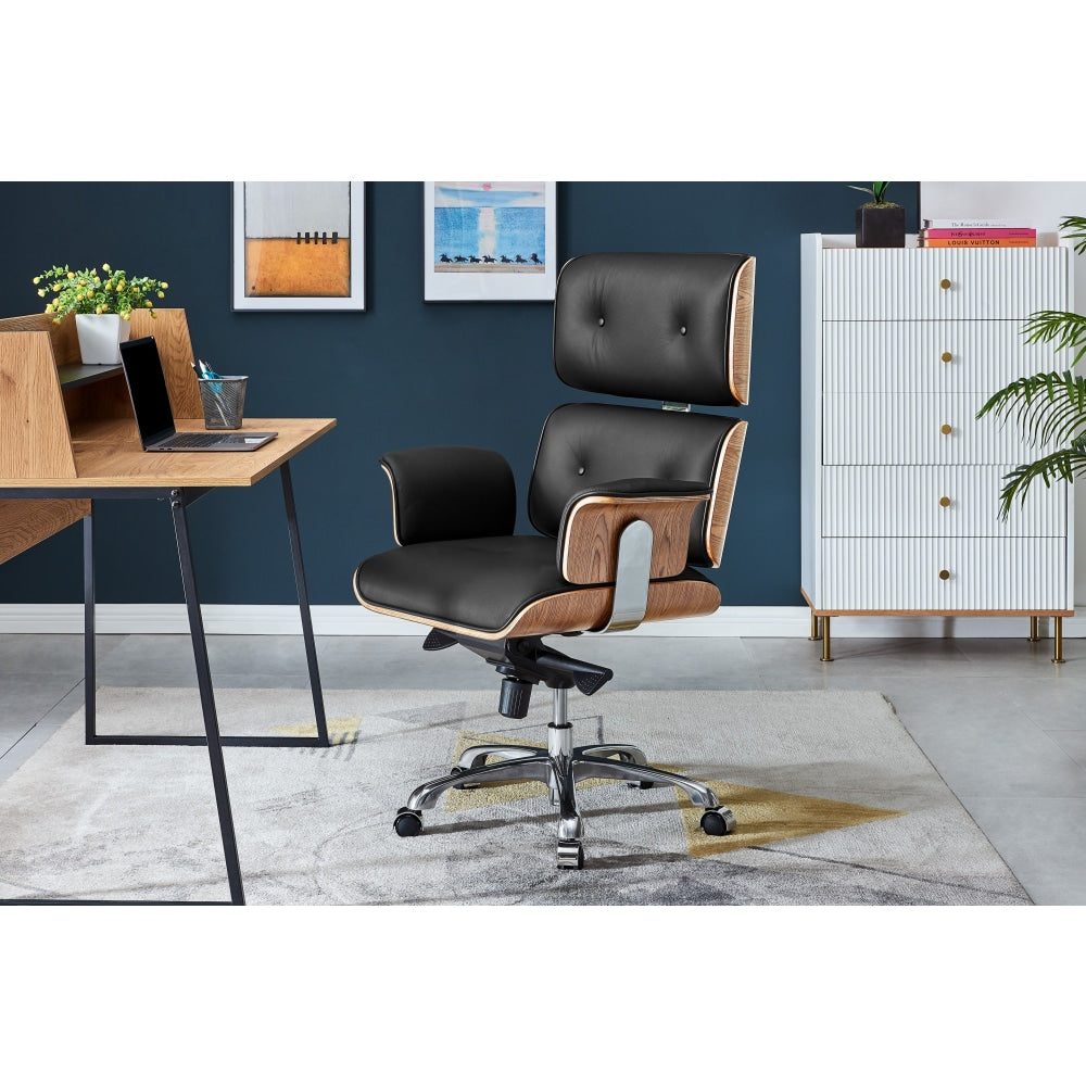 Eames Replica Executive Office Computer Work Task Chair - Walnut/ Black Leather Fast shipping On sale