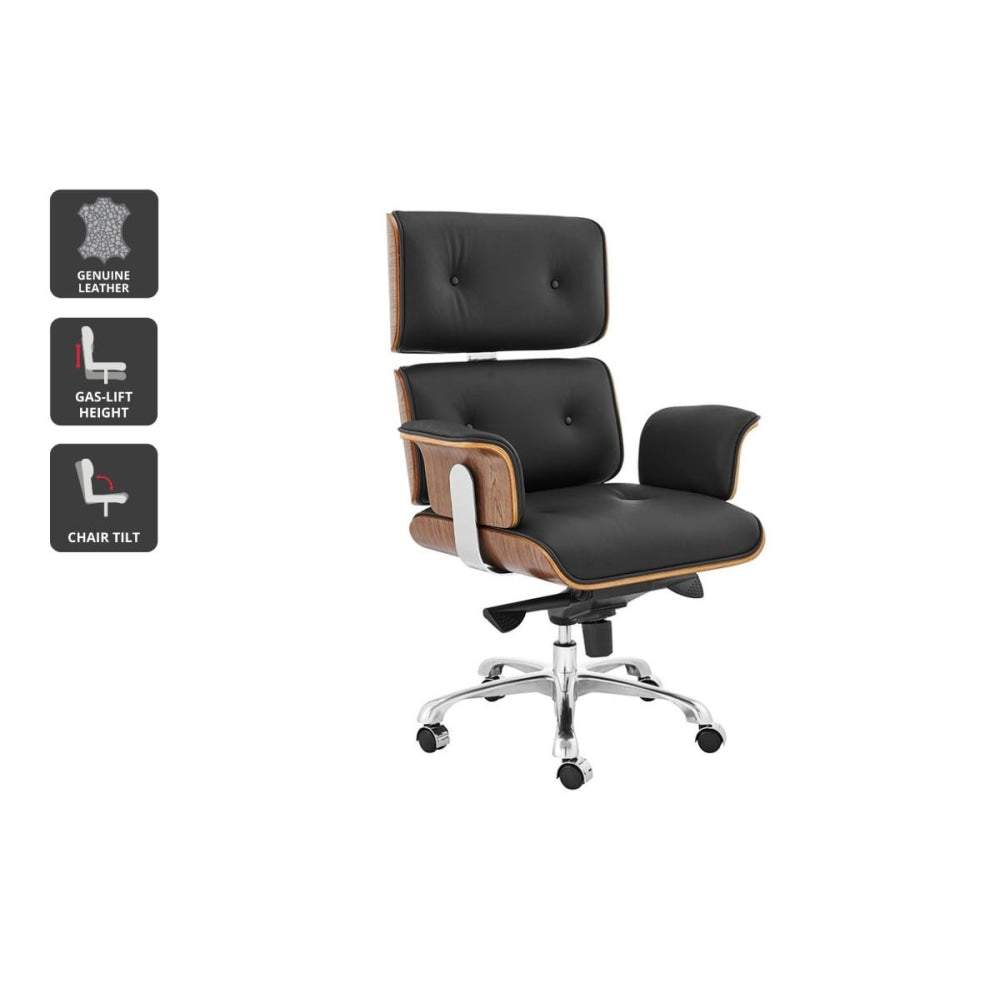 Eames Replica Executive Office Computer Work Task Chair - Walnut/ Black Leather Fast shipping On sale