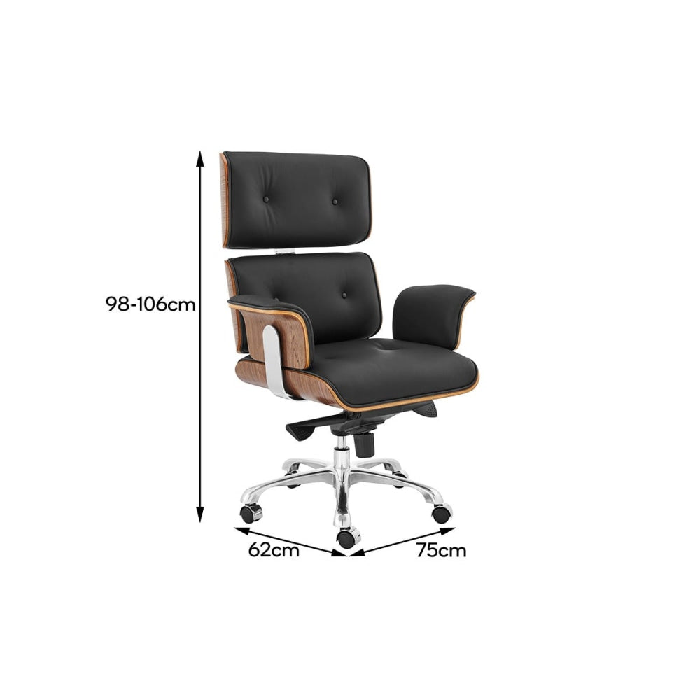 Eames Replica Executive Office Computer Work Task Chair - Walnut/ Black Leather Fast shipping On sale