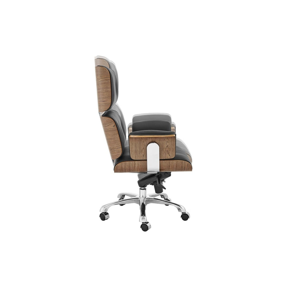 Eames Replica Executive Office Computer Work Task Chair - Walnut/ Black Leather Fast shipping On sale