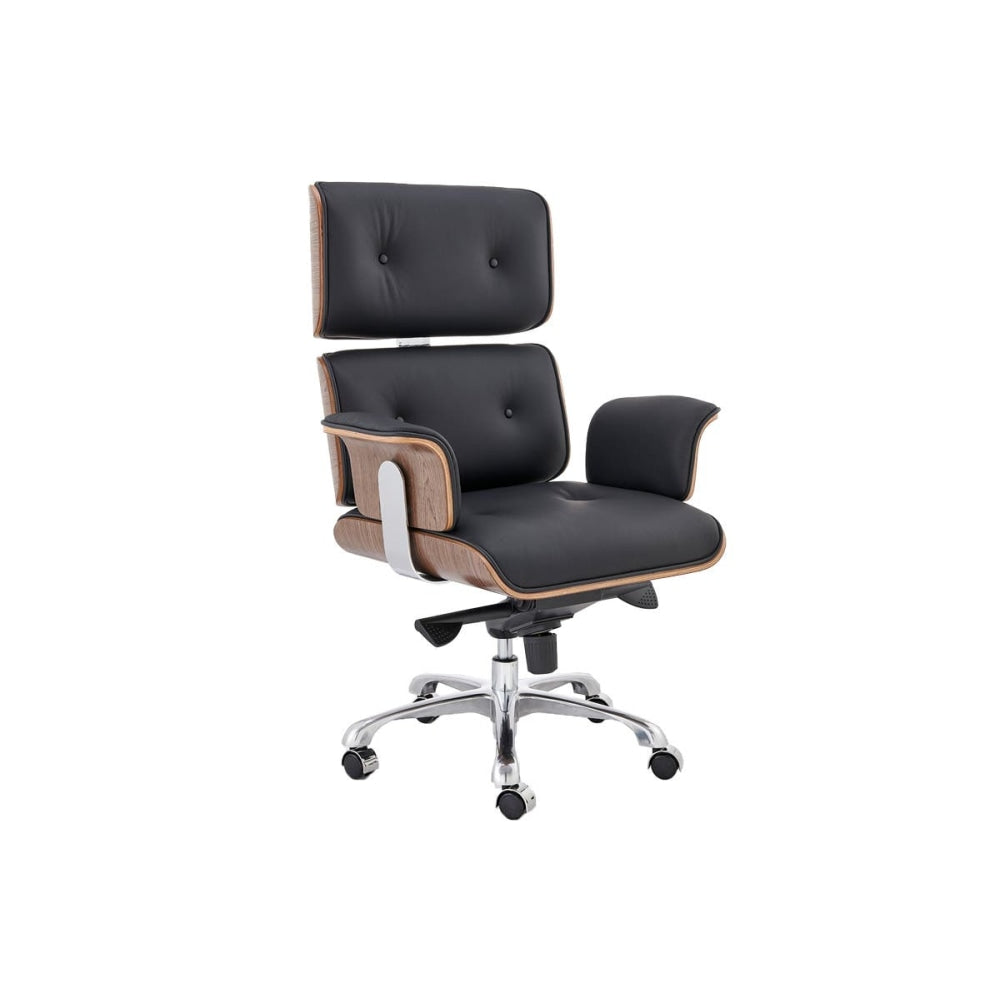 Eames Replica Executive Office Computer Work Task Chair - Walnut/ Black Leather Fast shipping On sale