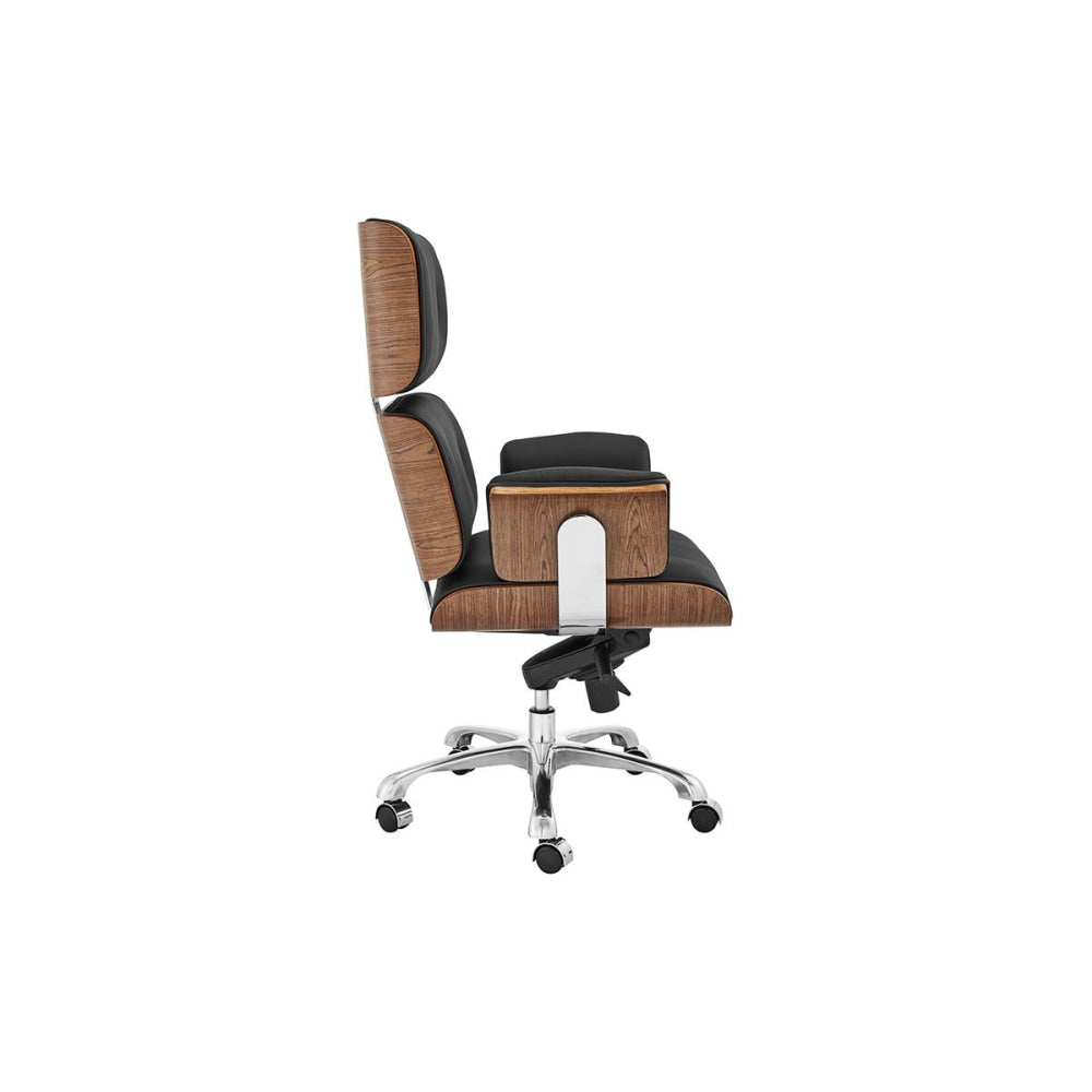 Eames Replica Executive Office Computer Work Task Chair - Walnut/ Black Leather Fast shipping On sale