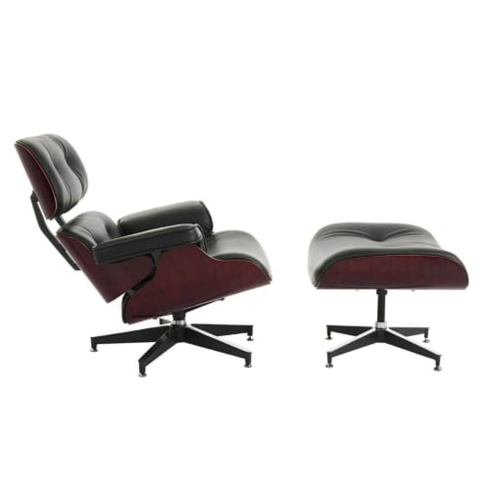 Eames Replica Lounge Chair & Ottoman - 4 - Star - Premium Leather - Black Armchair Fast shipping On sale