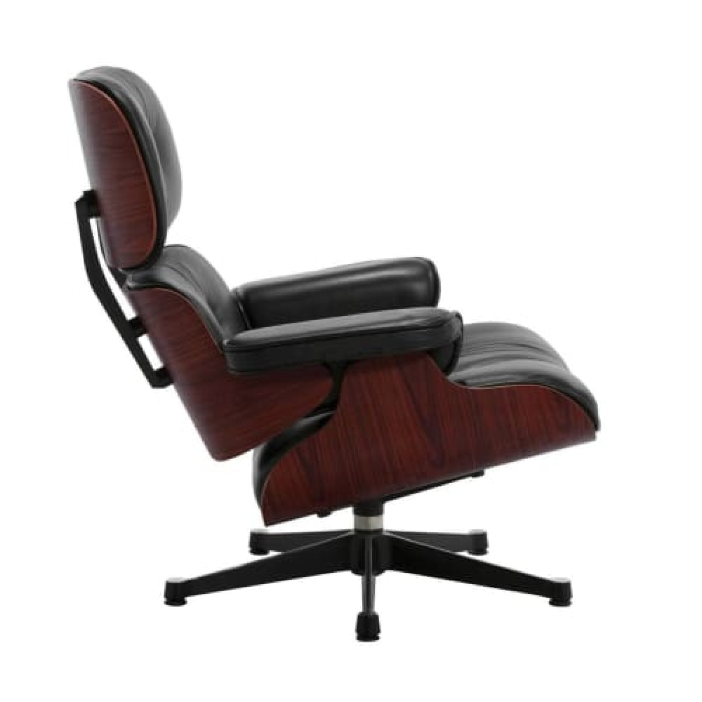 Eames Replica Lounge Chair & Ottoman - 4 - Star Premium Leather Black Armchair Fast shipping On sale