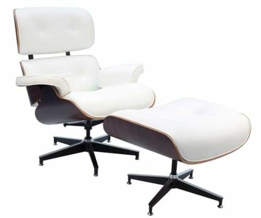 Eames Replica Lounge Chair & Ottoman - 4-Star - Premium Leather - White Armchair Fast shipping On sale